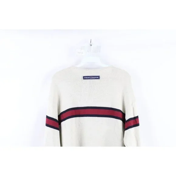 NOS Vtg Phat Farm Mens XL Striped Spell Out Script Marled Knit Sweater Cream